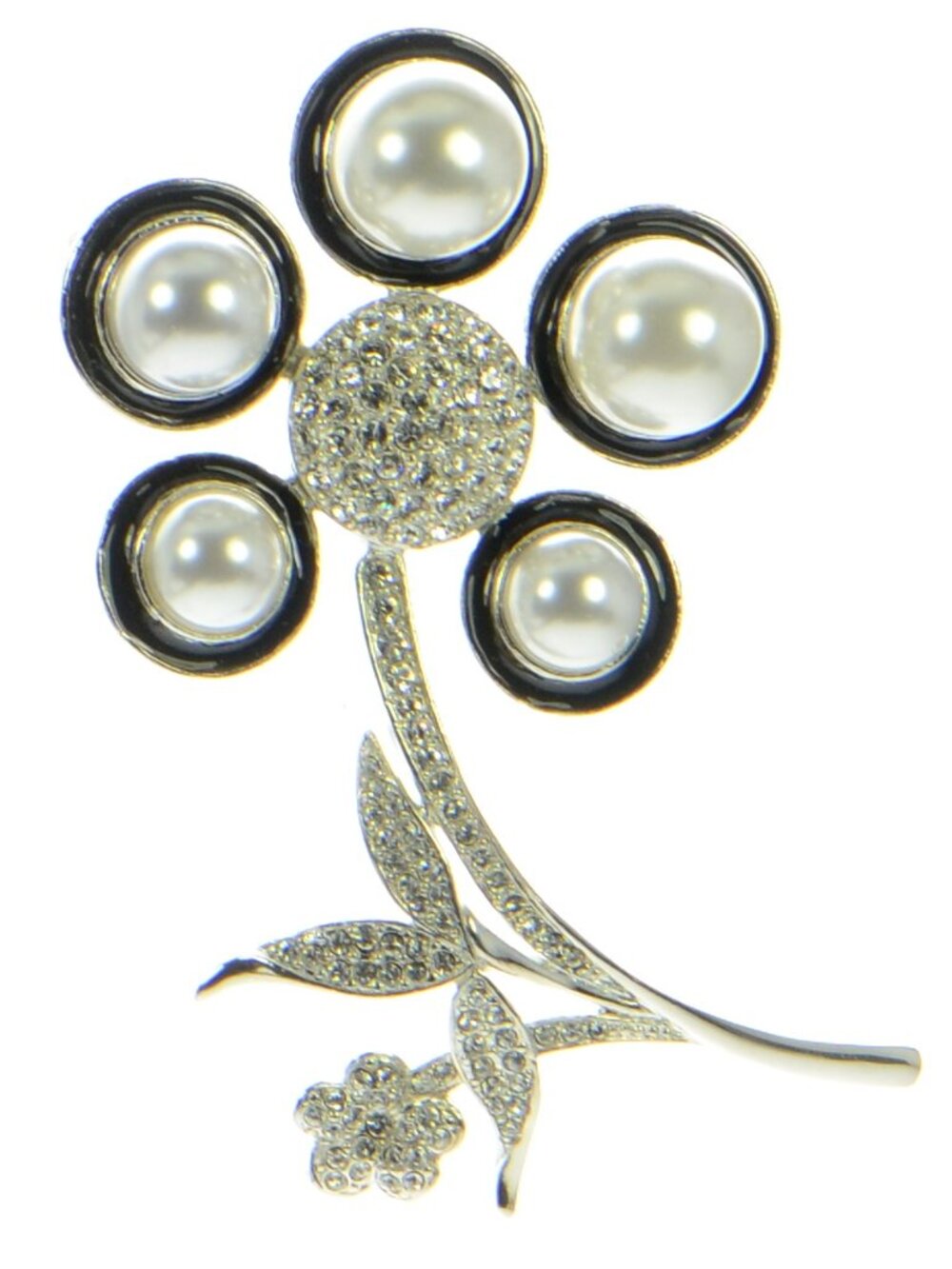 Kenneth Jay Lane Faux Pearl & Crystal Flower Pin Brooch